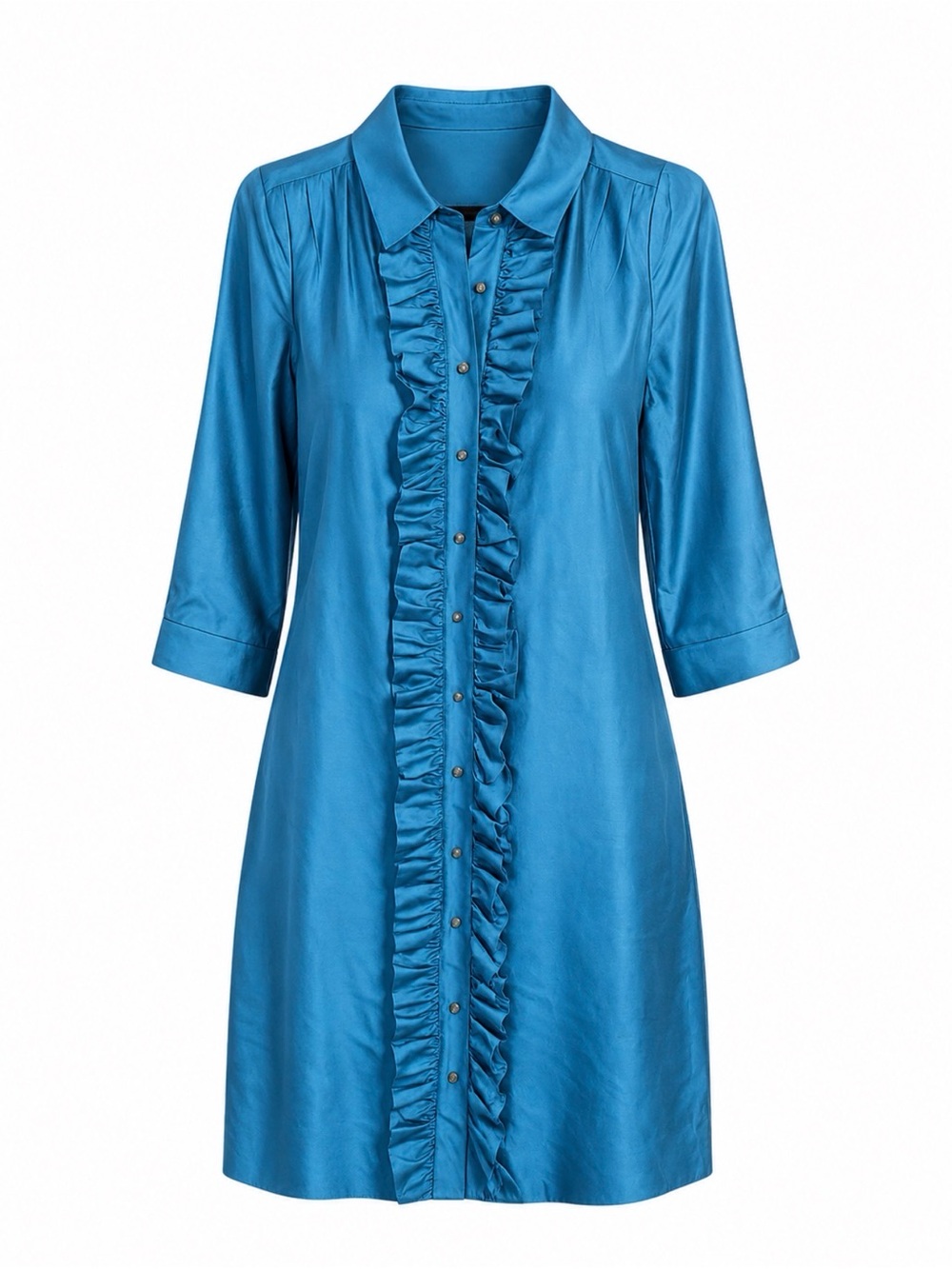 Vintage Kate Spade Silk Cotton Ruffle Shirt Dress Teal Size Small